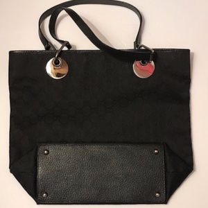 GUCCI Black Monogram Shopper Leather Trim/Silver